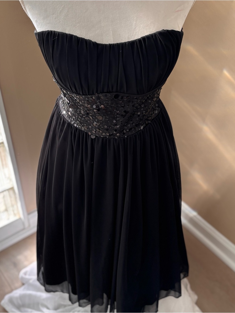 VINTAGE Strapless Black Ruby Rox Sequin Waist Evening Dress SIZE 5
